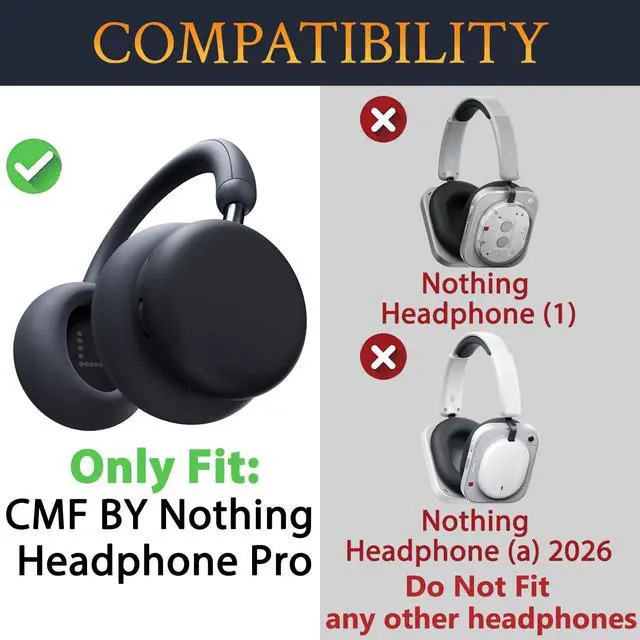 Alt view image 2 of 5 - Earpads for CMF by Nothing Headphone Pro ANC Wireless Headphones, Replacement Ear Pads Cushions with Soft Protein Leather and High-Density Memory Foam - Black