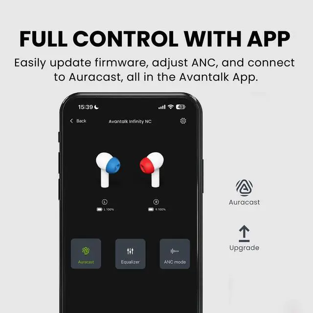 Alt view image 5 of 6 - Infinity NC - Auracast Earbuds with Active Noise Cancelling | LE Audio and aptX Adaptive Bluetooth earbuds with low-latency sound, custom EQ app, and clear calls for TV, phone and PC