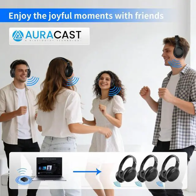 Alt view image 3 of 5 - Auracast & Bluetooth Headphones for TV and Public Listening Over-Ear Comfort,with Mic, Headphones,Aux/Audio Sharing. Ideal for Home, Churches & Museums Gaming
