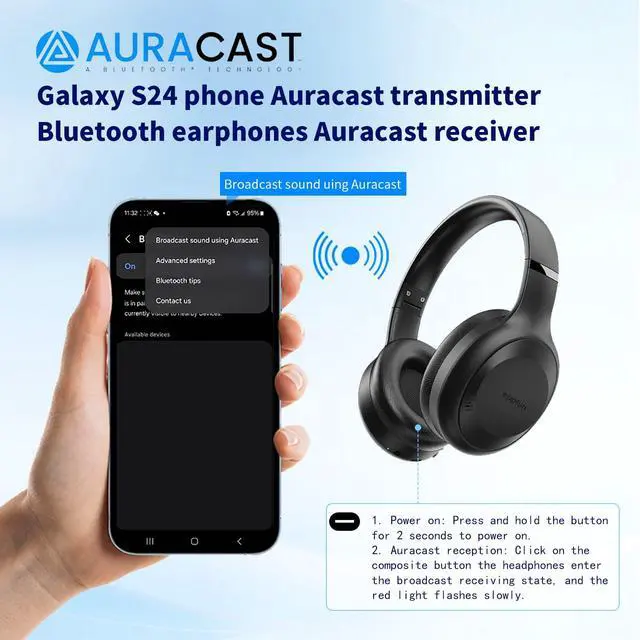 Alt view image 2 of 5 - Auracast & Bluetooth Headphones for TV and Public Listening Over-Ear Comfort,with Mic, Headphones,Aux/Audio Sharing. Ideal for Home, Churches & Museums Gaming