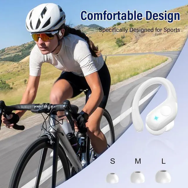 Alt view image 6 of 6 - Wireless Earbuds Bluetooth 5.4 Headphones 75H Stereo Deep Bass Sports Over Ear Buds with Earhooks, LED Display Bluetooth Earbuds with 4 ENC Mic, IP7 Waterproof Earphone for Running, White