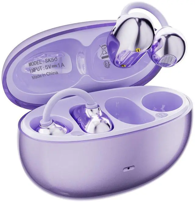 Main image of Open Ear Earbuds Clip on Earbuds Earbuds for Small Ears with Spatial Audio,Invisible Fit Air Conduction Headphones, Bluetooth 6.0 Open-Ear Clip for Running, Work & All-Day Comfort. (Purple)