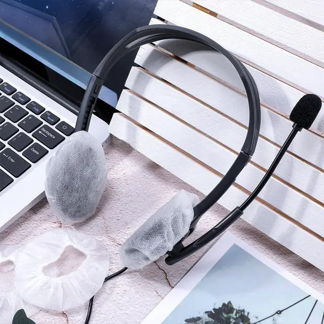 Alt view image 6 of 6 - 300 Pcs White Disposable Headphone Covers Non-Woven Sanitary Earpad Covers For Most On-Ear Headphones, 6.5 cm