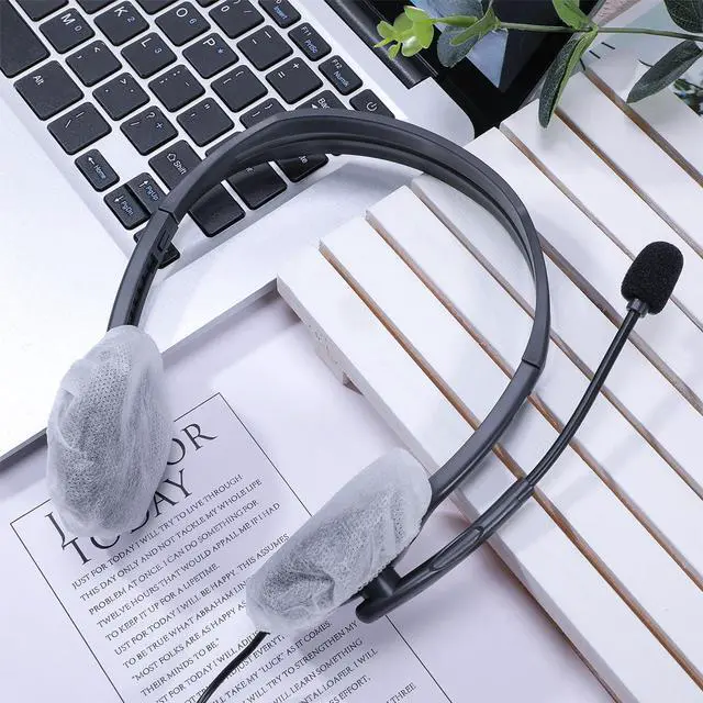Alt view image 5 of 6 - 300 Pcs White Disposable Headphone Covers Non-Woven Sanitary Earpad Covers For Most On-Ear Headphones, 6.5 cm