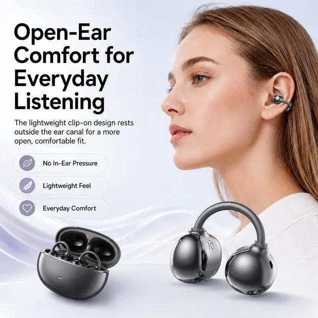 Alt view image 2 of 6 - Open Ear Earbuds Clip on Earbuds Earbuds for Small Ears with Spatial Audio 2026, 2g Invisible Fit Air Conduction Headphones, Bluetooth 6.0 Open-Ear Clip for Running, Work & All-Day Comfort. (Black)