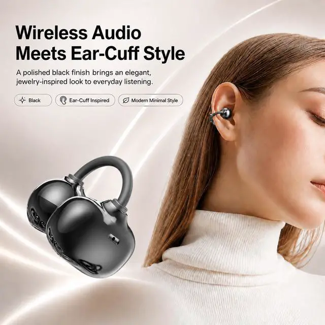 Alt view image 4 of 6 - Open Ear Earbuds Clip on Earbuds Earbuds for Small Ears with Spatial Audio 2026, 2g Invisible Fit Air Conduction Headphones, Bluetooth 6.0 Open-Ear Clip for Running, Work & All-Day Comfort. (Black)
