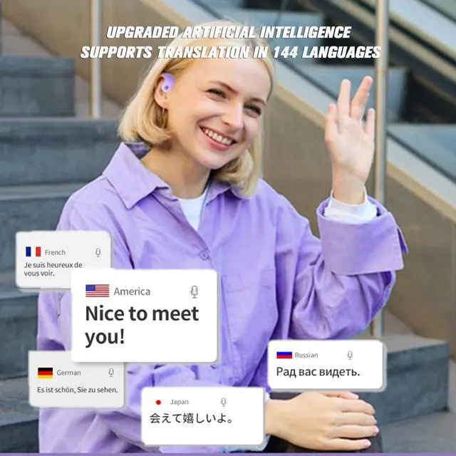Alt view image 2 of 6 - Translation Earbuds Real Time, 144 Languages Translation Device Ai Translator Earbuds Translating Headphones Real Time Ai Headphones Language Translation