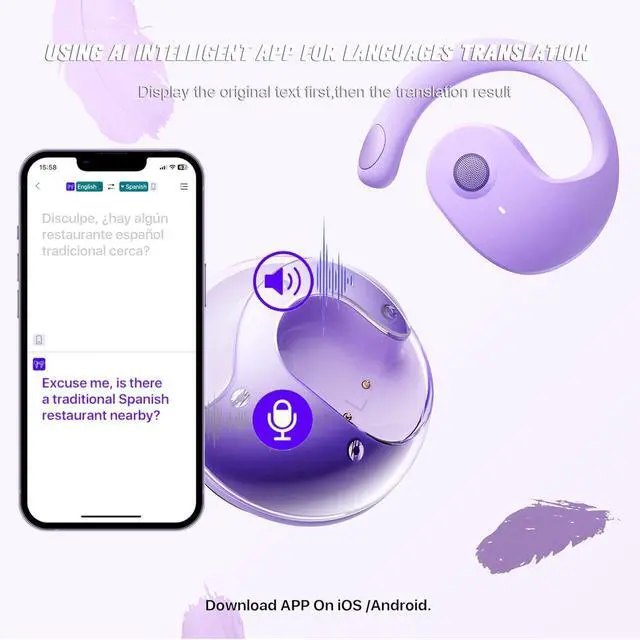 Alt view image 4 of 6 - Translation Earbuds Real Time, 144 Languages Translation Device Ai Translator Earbuds Translating Headphones Real Time Ai Headphones Language Translation