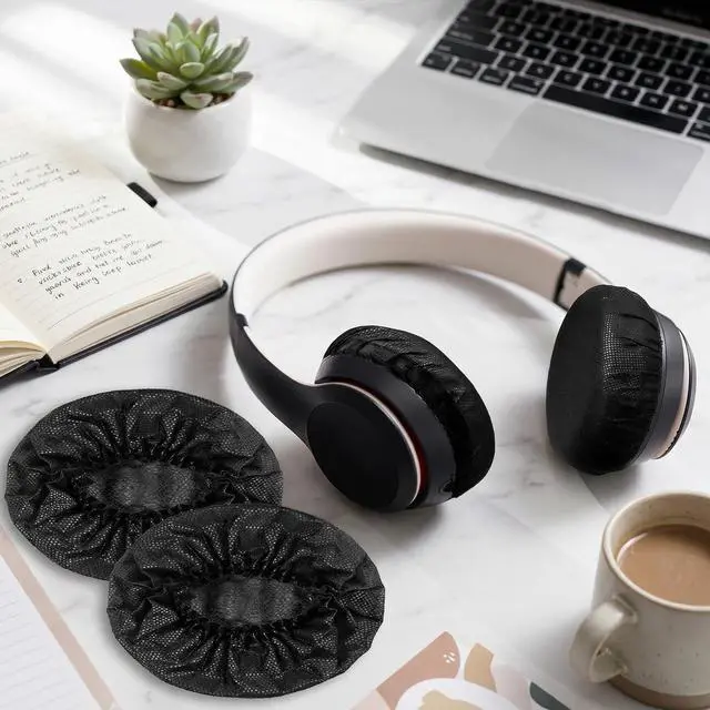 Alt view image 4 of 7 - 500 PCS Disposable Headphone Covers, 11 cm Headphone Covers Bulk Non-Woven Sanitary Fabric Earphone Cover for Libraries, Gyms, Electronics Stores, Learning, Sports and Gaming-Black