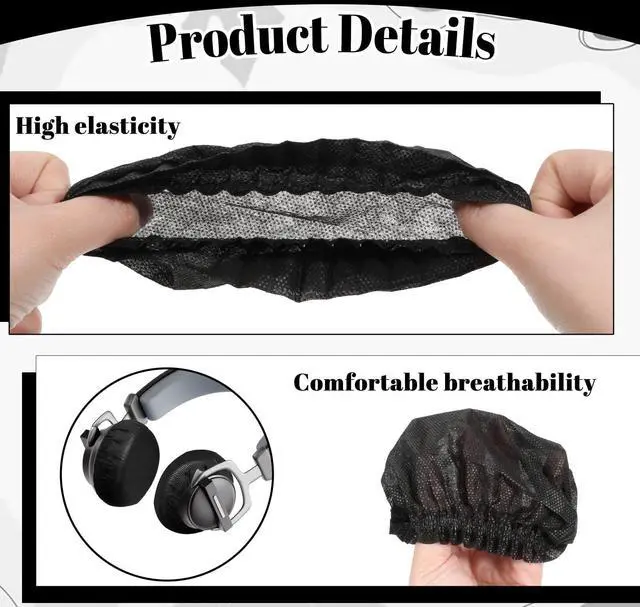 Alt view image 3 of 7 - 500 PCS Disposable Headphone Covers, 11 cm Headphone Covers Bulk Non-Woven Sanitary Fabric Earphone Cover for Libraries, Gyms, Electronics Stores, Learning, Sports and Gaming-Black