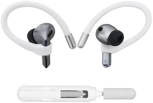 Main image of Titanium Alloy Ear Hooks for Samsung Galaxy Buds 3 Pro & Buds 3 | Silicone Sports Ear Hooks with Anti-Lost Lanyard & 3in1 Cleaning Kit, Secure Fit for Running, Gym, Cycling & Workout, White