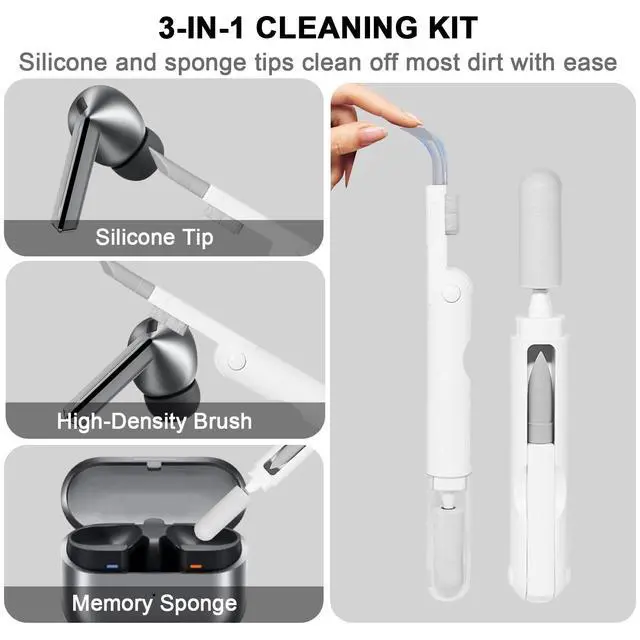 Alt view image 5 of 7 - Titanium Alloy Ear Hooks for Samsung Galaxy Buds 3 Pro & Buds 3 | Silicone Sports Ear Hooks with Anti-Lost Lanyard & 3in1 Cleaning Kit, Secure Fit for Running, Gym, Cycling & Workout, White