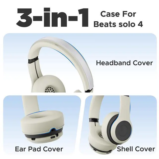 Alt view image 3 of 7 - 3 in 1 Silicone Protective Cover Compatible with Beats Solo 4 Headphones,Anti-Scratch Shockproof Earpads Cover/Shell Cover/Headband Cover,Soft Silicone Protector Accessories (Beige)