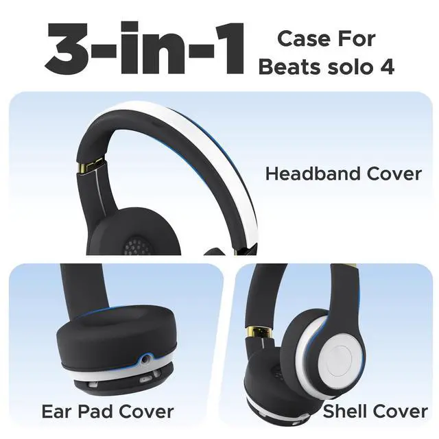 Alt view image 3 of 7 - 3 in 1 Silicone Protective Cover Compatible with Beats Solo 4 Headphones,Anti-Scratch Shockproof Earpads Cover/Shell Cover/Headband Cover,Soft Silicone Protector Accessories (Black)
