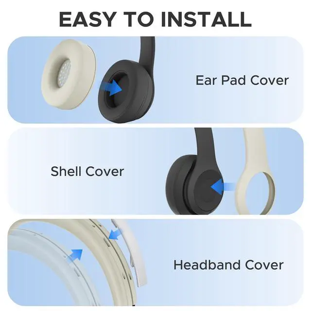 Alt view image 7 of 7 - 3 in 1 Silicone Protective Cover Compatible with Beats Solo 4 Headphones,Anti-Scratch Shockproof Earpads Cover/Shell Cover/Headband Cover,Soft Silicone Protector Accessories (Beige)
