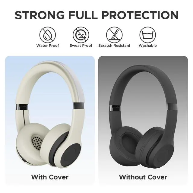 Alt view image 4 of 7 - 3 in 1 Silicone Protective Cover Compatible with Beats Solo 4 Headphones,Anti-Scratch Shockproof Earpads Cover/Shell Cover/Headband Cover,Soft Silicone Protector Accessories (Beige)