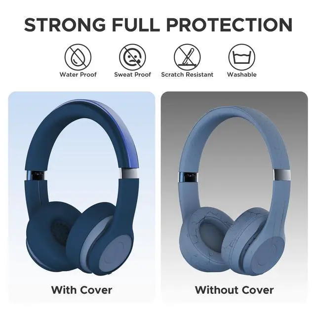 Alt view image 4 of 7 - 3 in 1 Silicone Protective Cover Compatible with Beats Solo 4 Headphones,Anti-Scratch Shockproof Earpads Cover/Shell Cover/Headband Cover,Soft Silicone Protector Accessories (Deep Blue)