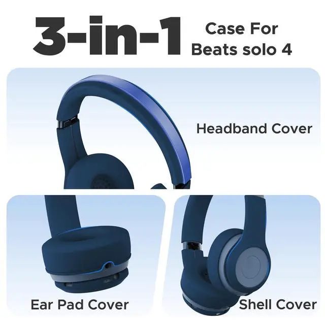 Alt view image 3 of 7 - 3 in 1 Silicone Protective Cover Compatible with Beats Solo 4 Headphones,Anti-Scratch Shockproof Earpads Cover/Shell Cover/Headband Cover,Soft Silicone Protector Accessories (Deep Blue)