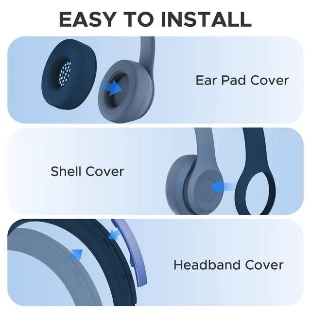 Alt view image 7 of 7 - 3 in 1 Silicone Protective Cover Compatible with Beats Solo 4 Headphones,Anti-Scratch Shockproof Earpads Cover/Shell Cover/Headband Cover,Soft Silicone Protector Accessories (Deep Blue)