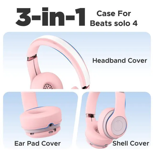 Alt view image 3 of 7 - 3 in 1 Silicone Protective Cover Compatible with Beats Solo 4 Headphones,Anti-Scratch Shockproof Earpads Cover/Shell Cover/Headband Cover,Soft Silicone Protector Accessories (Pink)