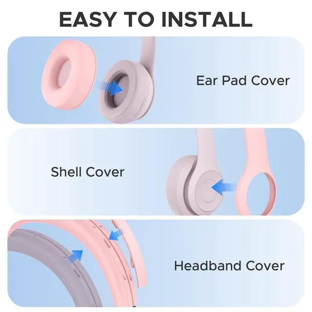 Alt view image 7 of 7 - 3 in 1 Silicone Protective Cover Compatible with Beats Solo 4 Headphones,Anti-Scratch Shockproof Earpads Cover/Shell Cover/Headband Cover,Soft Silicone Protector Accessories (Pink)