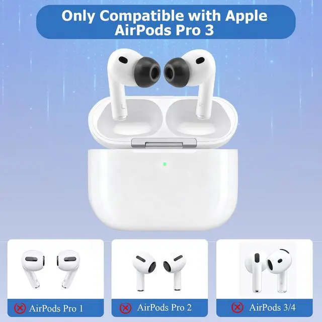Alt view image 3 of 7 - Updated Memory Foam Tips for Newest AirPods Pro 3, Extra Large, No Silicone Eartips Pain, Anti-Slip Replacement Ear Tips, Fit in the Charging Case, Reducing Noise Tips, 3 Pairs (S/M/L, Black)