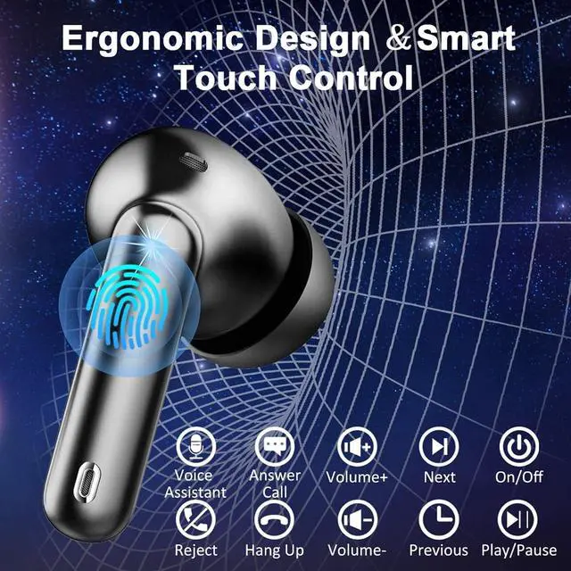 Alt view image 6 of 7 - Wireless Earbuds, Bluetooth 5.4 Headphones In Ear with 4 ENC Noise Cancelling Mic, 50H Playtime Bluetooth Earbuds Stereo Bass, IP7 Waterproof Sports Earphones, USB-C Charging Ear Buds for Android iOS