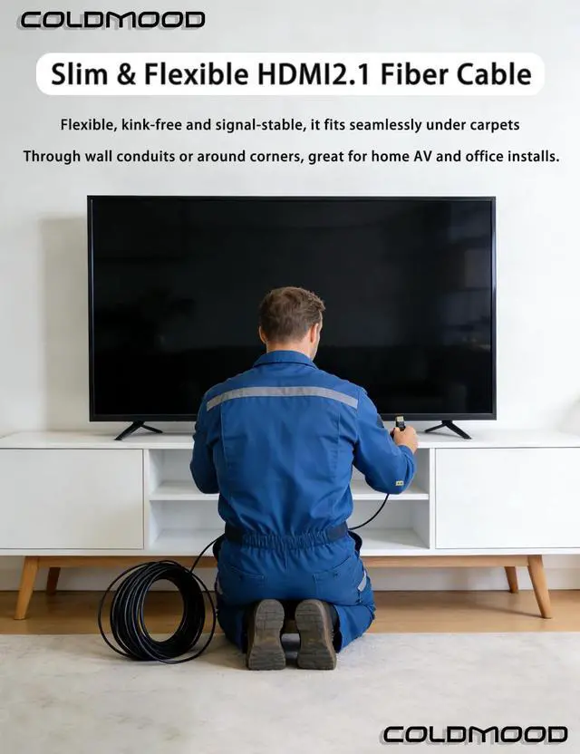 Alt view image 6 of 7 - 65ft HDMI 2.1 Fiber Optic Cable - 48Gbps Ultra High Speed for 8K@60Hz & 4K@144Hz, Dynamic HDR, eARC, HDCP 2.2&2.3, Compatible with PS5/Xbox Series X/S/Blu-ray Player/Projector