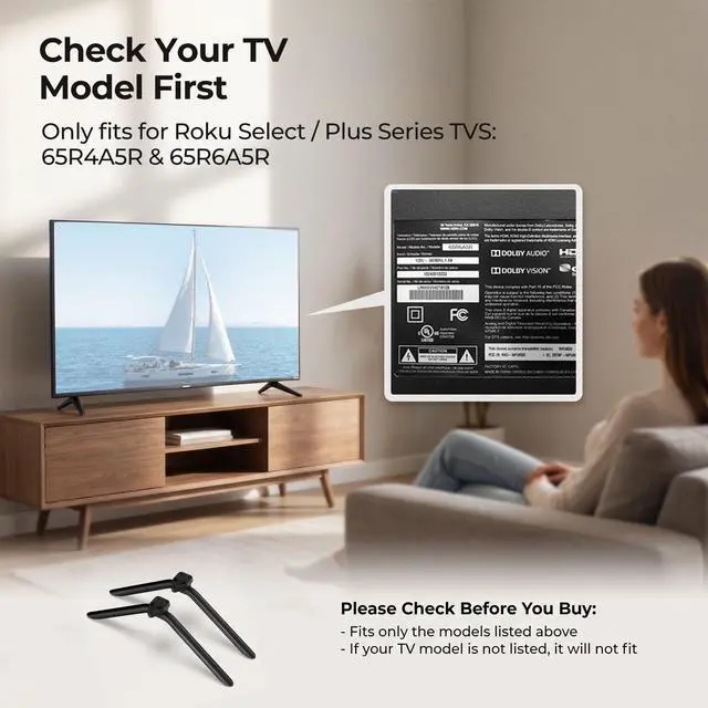 Alt view image 2 of 7 - Metal TV Legs Only for 65R4A5R 65R6A5R Roku TV Stand Legs, for Roku Select/Plus Series Models Listed with Screws, Anti Slip Pads and Instruction, Easy Installation