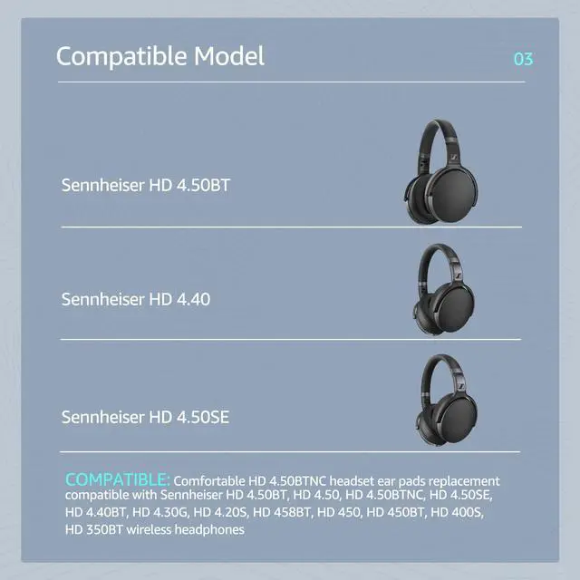 Alt view image 2 of 6 - Fabric Earpads for Sennheiser HD450BT/HD4.50/HD4.40BT - Black | for HD4.50BT/HD 4.50BTNC/HD4.50SE/HD4.40BT/HD4.30G/HD4.20S/HD458BT/HD450/HD450BT/HD400S/HD350BT-Made of breathable fabric