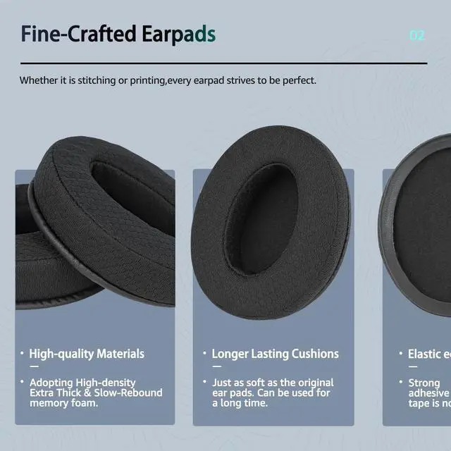 Alt view image 4 of 6 - Fabric Earpads for Sennheiser HD450BT/HD4.50/HD4.40BT - Black | for HD4.50BT/HD 4.50BTNC/HD4.50SE/HD4.40BT/HD4.30G/HD4.20S/HD458BT/HD450/HD450BT/HD400S/HD350BT-Made of breathable fabric
