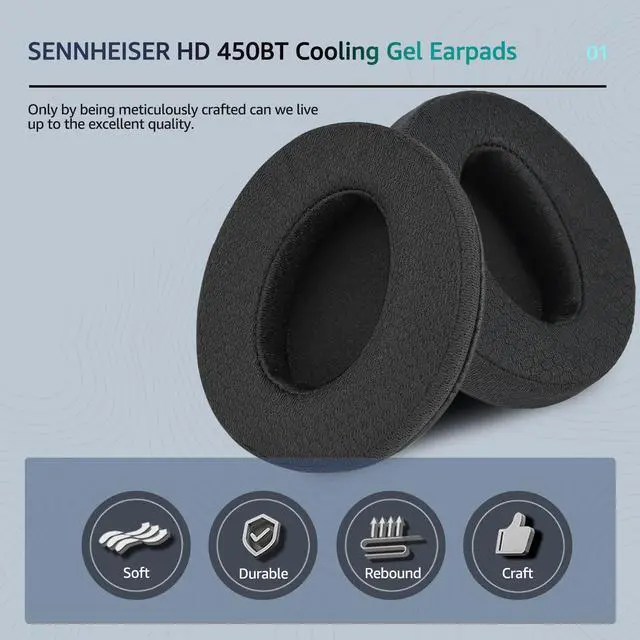 Alt view image 3 of 6 - Fabric Earpads for Sennheiser HD450BT/HD4.50/HD4.40BT - Black | for HD4.50BT/HD 4.50BTNC/HD4.50SE/HD4.40BT/HD4.30G/HD4.20S/HD458BT/HD450/HD450BT/HD400S/HD350BT-Made of breathable fabric