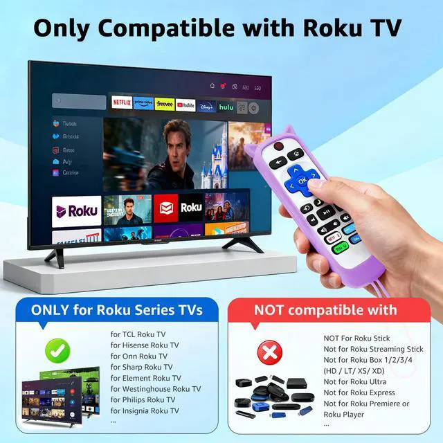 Alt view image 2 of 7 - (Packs of 2) Replacement Remote Only for Roku TV with Silicone Remote Cover | Compatible with All TCL Roku/Hisense Roku/Onn Roku/Sharp/Philips Roku (Not for Roku Stick, Box,Speaker)