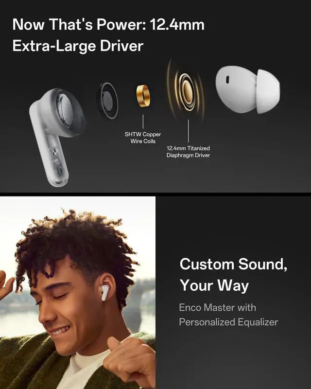 Alt view image 3 of 7 - Enco Buds3 Pro True Wireless Earbuds, Bluetooth 5.4 in-Ear Headphones Stereo, Clear Vocals, Deep Bass, 54H Playtime, 12.4mm Dynamic Driver, Personalized Equalizer, IP55, White