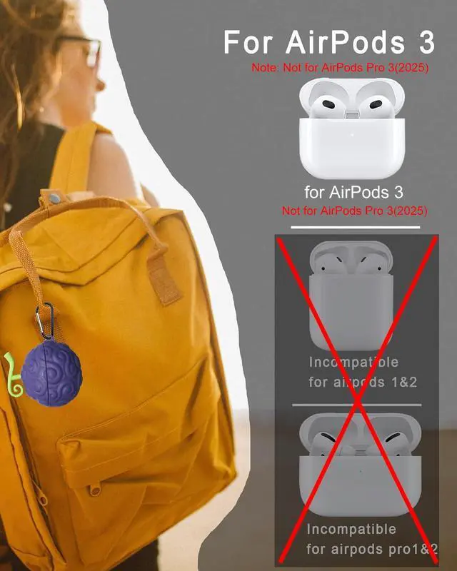Alt view image 2 of 5 - 2Pack Devi Fruit for AirPods 3 Case Cute 2021 Released, Cute 3D Cartoon Silicone for Devil Fruit Cover Accessories for AirPods 3st Generation Case for Boy Girl with Cleaning Pen(Devil Fruit)