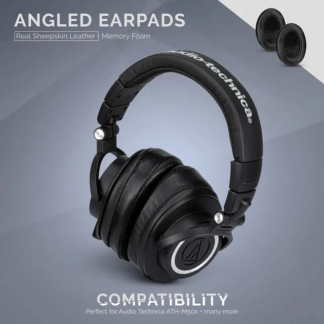 Alt view image 2 of 7 - Sheepskin Leather Angled Memory Foam Earpad - Suitable for Large Over The Ear Headphones - AKG, HifiMan, ATH, Philips, Fostex