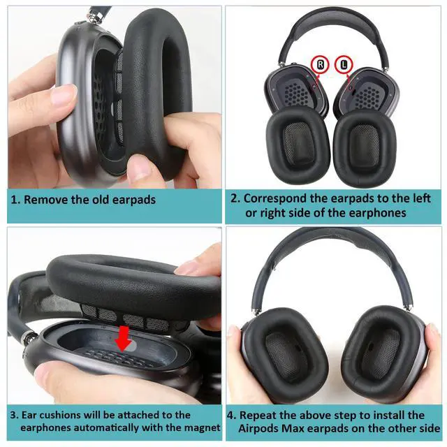 Alt view image 6 of 7 - Lambskin Ear Cushions for Apple AirPods Max Headphones, Black | Sheepskin Genuine Leather, Memory Foam, Magnet, Sweat-proof & Excellent Noise Isolation