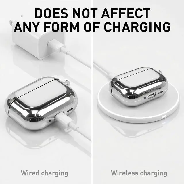 Alt view image 2 of 6 - Electroplated TPU Material Design Protective Cover for AirPods Pro 3 Case, Shockproof Hard Shell for AirPod Pro 3 Case, Stylish and Durable Cover for Men/Wome USB-C Cable,Silver