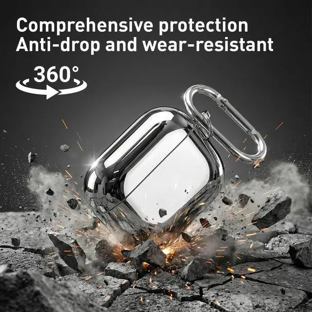 Alt view image 3 of 6 - Electroplated TPU Material Design Protective Cover for AirPods Pro 3 Case, Shockproof Hard Shell for AirPod Pro 3 Case, Stylish and Durable Cover for Men/Wome USB-C Cable,Silver