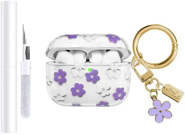Main image of Compatible with AirPods Pro 3 Case Cover 2025, Soft TPU Case with Cute Flower Pattern for AirPods Pro 3rd Generation Case with Flower Keychain and Cleaner Kit for Girls Women (Purple)
