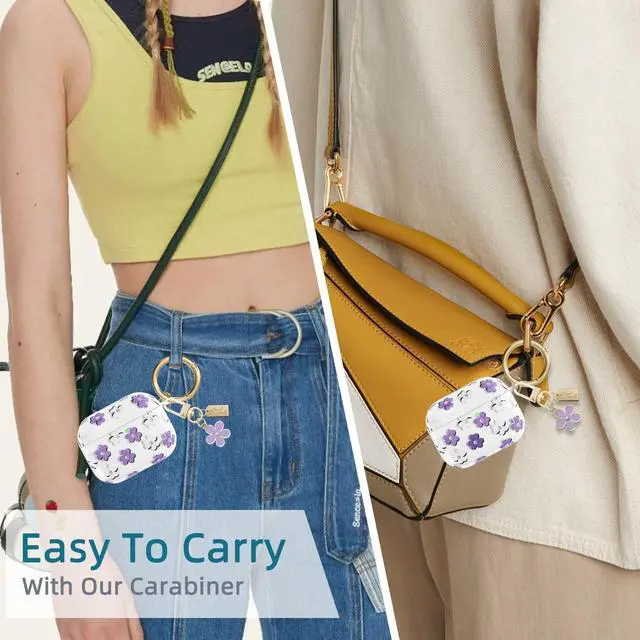 Alt view image 7 of 7 - Compatible with AirPods Pro 3 Case Cover 2025, Soft TPU Case with Cute Flower Pattern for AirPods Pro 3rd Generation Case with Flower Keychain and Cleaner Kit for Girls Women (Purple)