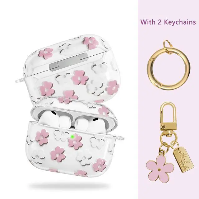 Alt view image 2 of 7 - Compatible with AirPods Pro 3 Case Cover 2025, Soft TPU Case with Cute Flower Pattern for AirPods Pro 3rd Generation Case with Flower Keychain and Cleaner Kit for Girls Women (Pink)