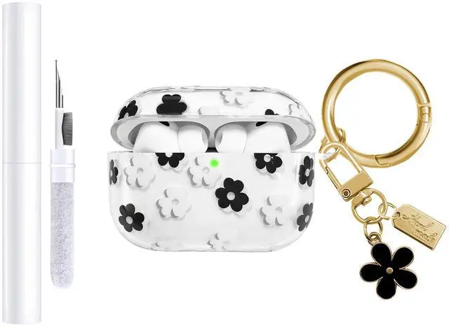 Main image of Compatible with AirPods Pro 3 Case Cover 2025, Soft TPU Case with Cute Flower Pattern for AirPods Pro 3rd Generation Case with Flower Keychain and Cleaner Kit for Girls Women (Black)