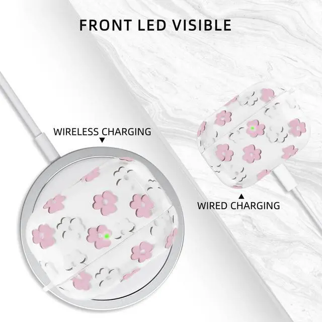 Alt view image 4 of 7 - Compatible with AirPods Pro 3 Case Cover 2025, Soft TPU Case with Cute Flower Pattern for AirPods Pro 3rd Generation Case with Flower Keychain and Cleaner Kit for Girls Women (Pink)