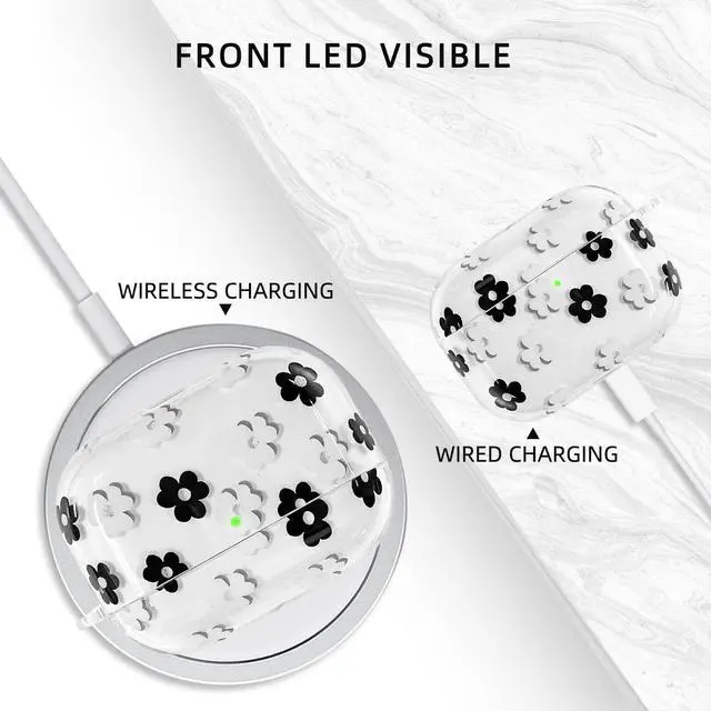 Alt view image 4 of 7 - Compatible with AirPods Pro 3 Case Cover 2025, Soft TPU Case with Cute Flower Pattern for AirPods Pro 3rd Generation Case with Flower Keychain and Cleaner Kit for Girls Women (Black)