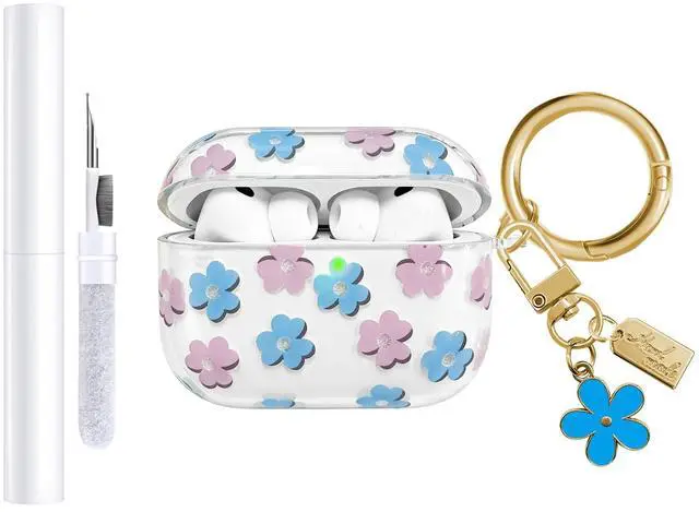 Main image of Compatible with AirPods Pro 3 Case Cover 2025, Soft TPU Case with Cute Flower Pattern for AirPods Pro 3rd Generation Case with Flower Keychain and Cleaner Kit for Girls Women (Blue)