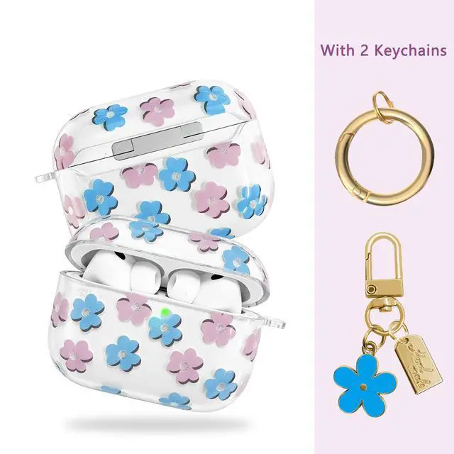 Alt view image 2 of 7 - Compatible with AirPods Pro 3 Case Cover 2025, Soft TPU Case with Cute Flower Pattern for AirPods Pro 3rd Generation Case with Flower Keychain and Cleaner Kit for Girls Women (Blue)