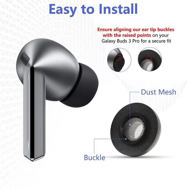 Alt view image 2 of 6 - Foam Ear Tips for Samsung Galaxy Buds3 Pro - Ultimate Comfort and Unshakeable Fit with Memory Foam Earbud Tips, Earbud Replacement Tips for Galaxy Buds 3 Pro - M