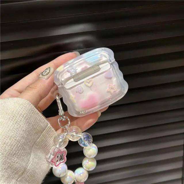 Alt view image 5 of 6 - Compatible with Airpods 3rd Generation Case 2021 Cute Dream 3D Gitter Stars Clear Protective Cover with Strap Keychain Airpod Gen 3 Case for Girls Women (3rd - Stars Pink)