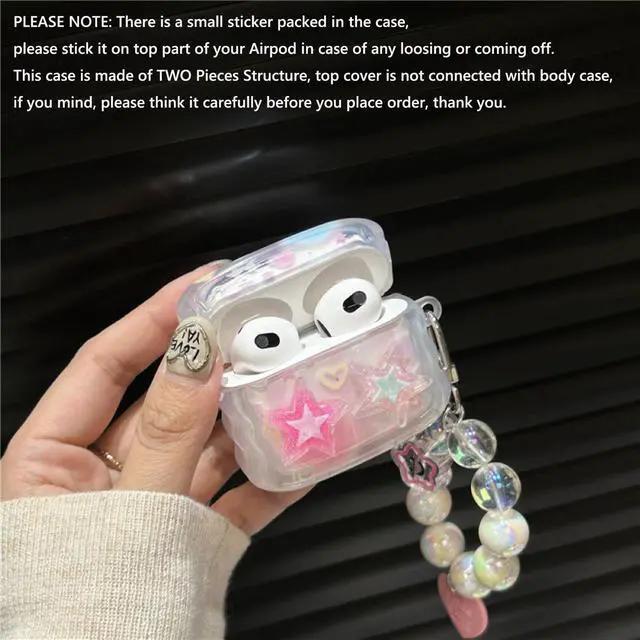 Alt view image 4 of 6 - Compatible with Airpods 3rd Generation Case 2021 Cute Dream 3D Gitter Stars Clear Protective Cover with Strap Keychain Airpod Gen 3 Case for Girls Women (3rd - Stars Pink)